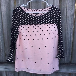 Talbots Small pink black polka dot blouse